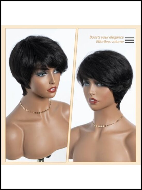 Joedir Human Hair Wig 8 Inch Short Pixie Cut Side Swept Bangs Layer, Glueless main image 4